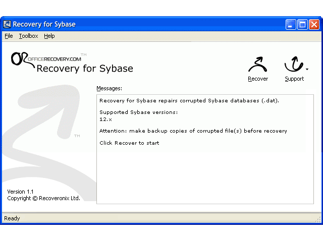 SybaseRecovery Screenshot